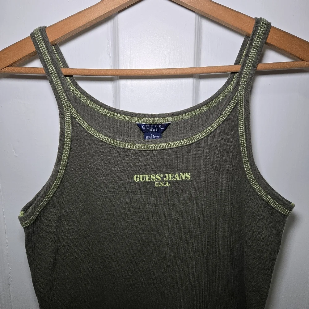 Guess Jeans USA Women's Y2K Vintage Ribbed Tank Dress Size‎ S Green Streetwear - Picture 3 of 13
